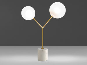 Table lamp in white marble, gold-plated steel and white glass