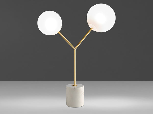 Table lamp in white marble, gold-plated steel and white glass