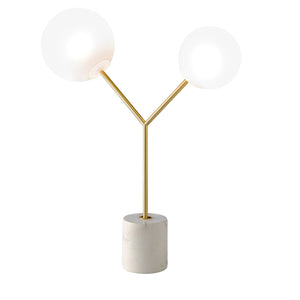 Table lamp in white marble, gold-plated steel and white glass
