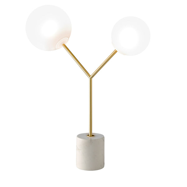 Table lamp in white marble, gold-plated steel and white glass