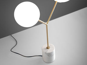 Table lamp in white marble, gold-plated steel and white glass