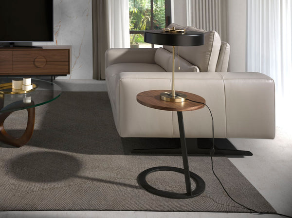 Table lamp in gold aluminum and black aluminum