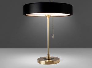 Table lamp in gold aluminum and black aluminum