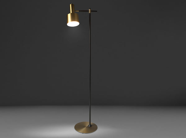 Floor lamp in gold aluminum and black steel