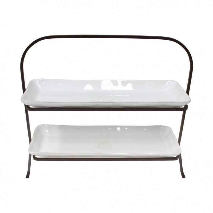 Set of 2 trays with metal support