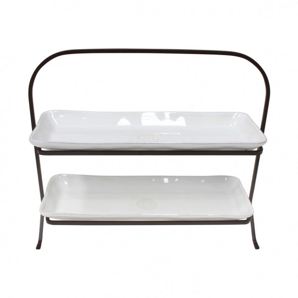 Set of 2 trays with metal support