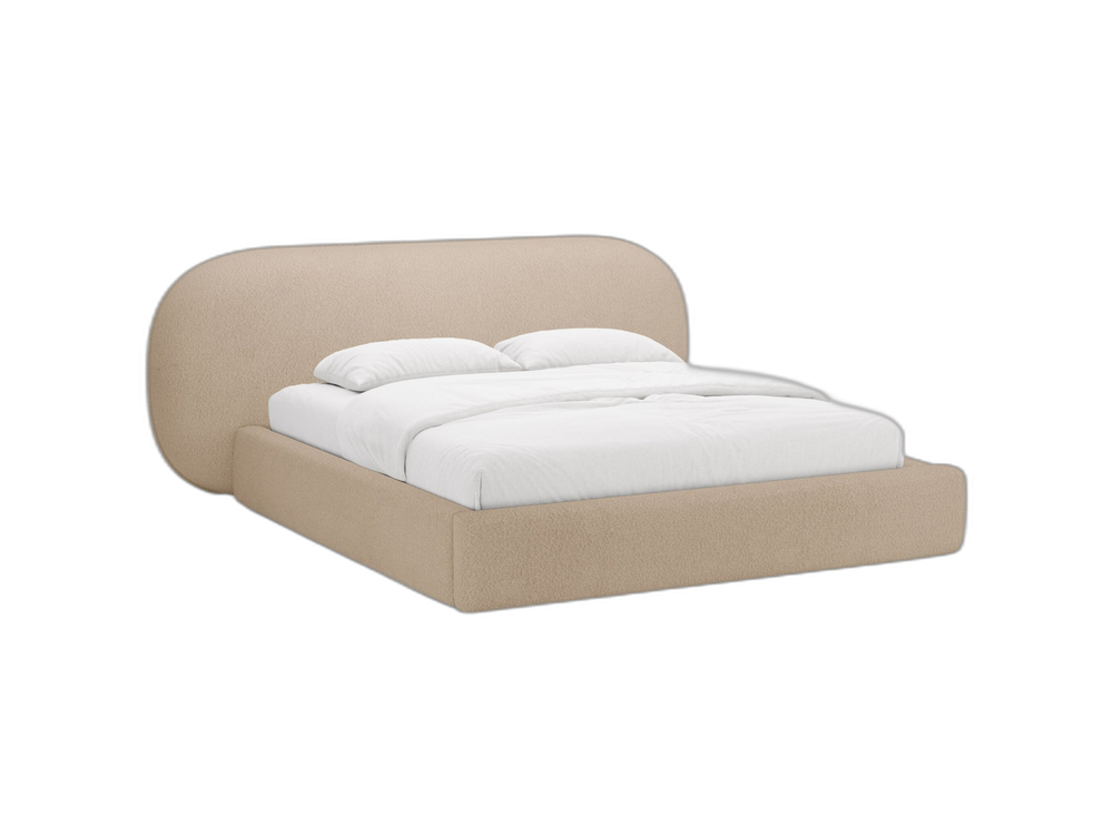 Upholstered Bed Frame with Rounded Headboard & Storage