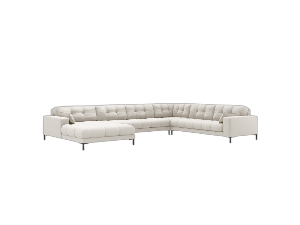 Modern Panoramic Corner Sofa – 7 Seater Quilted Design with Metal Legs W327