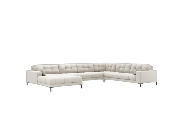 Modern Panoramic Corner Sofa – 7 Seater Quilted Design with Metal Legs W327
