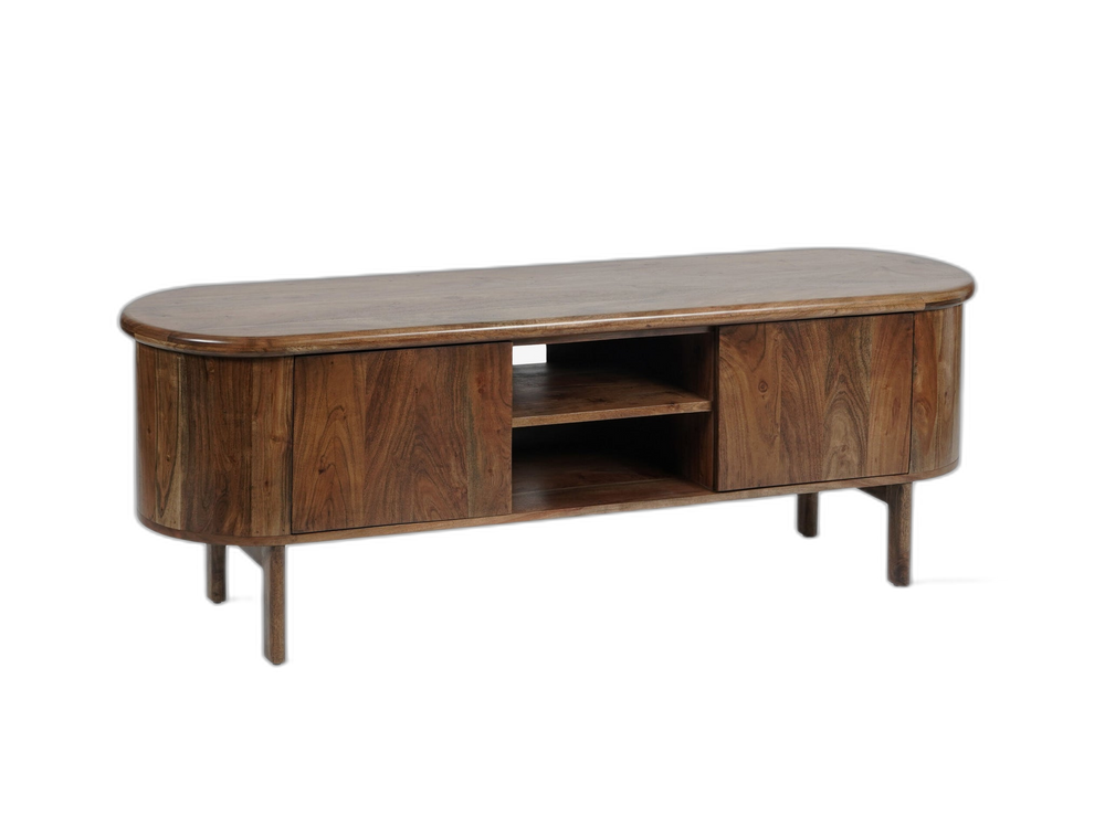 Modern Wooden TV Unit – Walnut Finish Storage Cabinet with Shelves