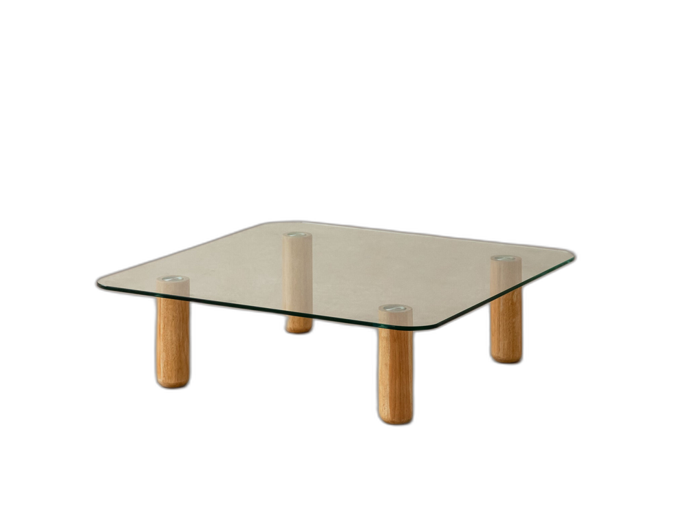 Modern Glass Coffee Table – Round Tempered Glass & Wooden Legs
