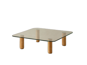 Modern Glass Coffee Table – Round Tempered Glass & Wooden Legs