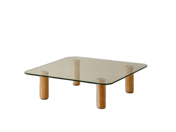 Modern Glass Coffee Table – Round Tempered Glass & Wooden Legs