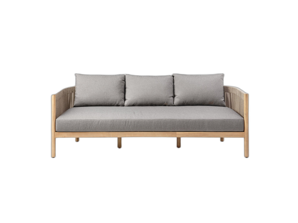 Outdoor 3-Seater Sofa – Wooden Rope Garden Lounge Bench W200