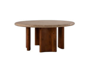 Round Coffee Table with Stone Top & Solid Wood Legs