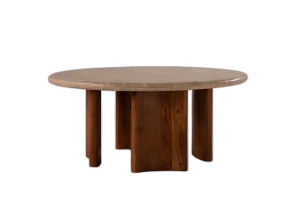 Round Coffee Table with Stone Top & Solid Wood Legs