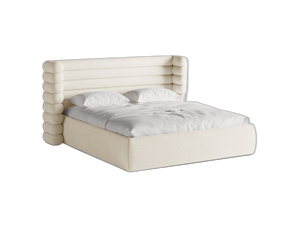 Modern Upholstered Bed Frame with Sculpted Headboard & Storage