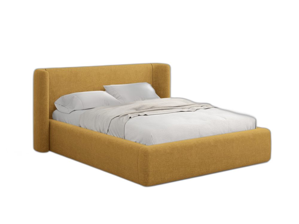 Upholstered Bed Frame with Winged Headboard & Storage