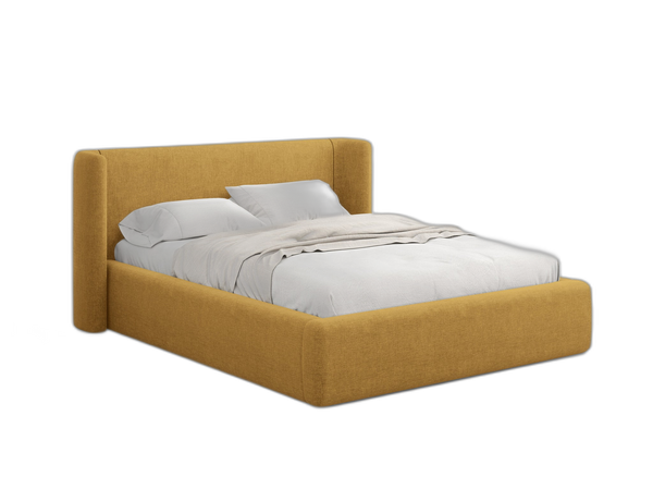 Upholstered Bed Frame with Winged Headboard & Storage