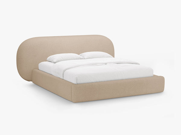 Upholstered Bed Frame with Rounded Headboard & Storage