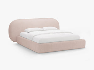 Upholstered Bed Frame with Rounded Headboard & Storage