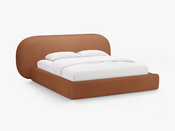 Upholstered Bed Frame with Rounded Headboard & Storage