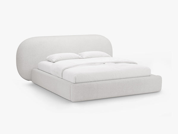 Upholstered Bed Frame with Rounded Headboard & Storage