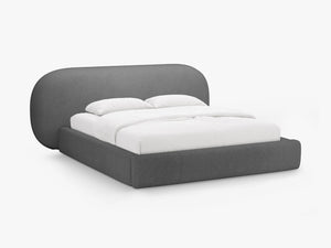 Upholstered Bed Frame with Rounded Headboard & Storage
