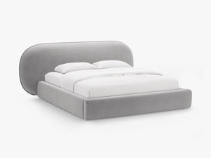 Upholstered Bed Frame with Rounded Headboard & Storage