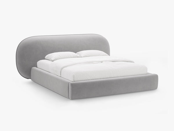 Upholstered Bed Frame with Rounded Headboard & Storage