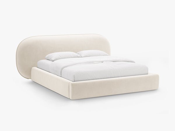 Upholstered Bed Frame with Rounded Headboard & Storage
