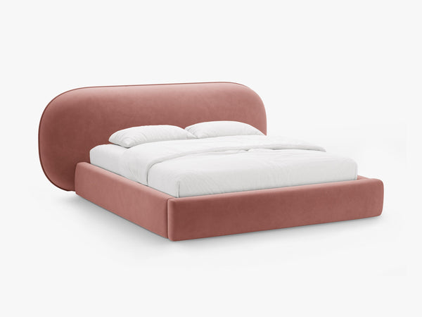 Upholstered Bed Frame with Rounded Headboard & Storage