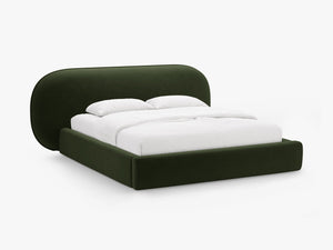 Upholstered Bed Frame with Rounded Headboard & Storage