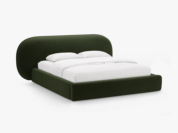 Upholstered Bed Frame with Rounded Headboard & Storage