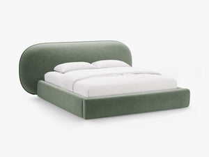 Upholstered Bed Frame with Rounded Headboard & Storage
