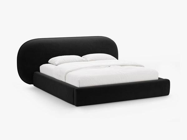 Upholstered Bed Frame with Rounded Headboard & Storage