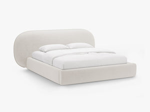 Upholstered Bed Frame with Rounded Headboard & Storage