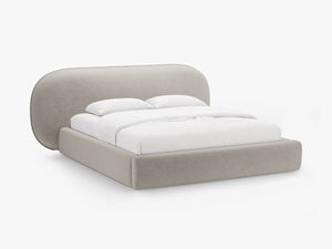 Upholstered Bed Frame with Rounded Headboard & Storage