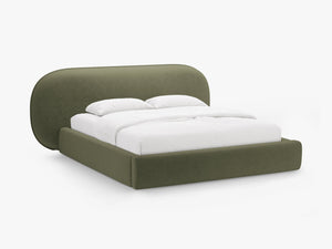 Upholstered Bed Frame with Rounded Headboard & Storage