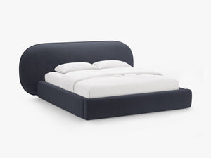 Upholstered Bed Frame with Rounded Headboard & Storage