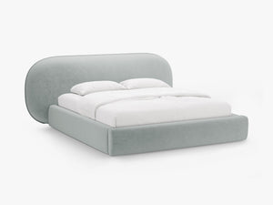 Upholstered Bed Frame with Rounded Headboard & Storage
