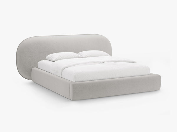 Upholstered Bed Frame with Rounded Headboard & Storage