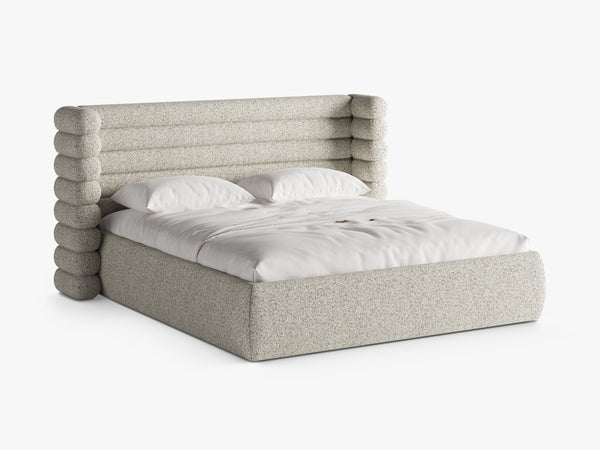 Modern Upholstered Bed Frame with Sculpted Headboard & Storage