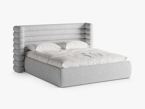 Modern Upholstered Bed Frame with Sculpted Headboard & Storage
