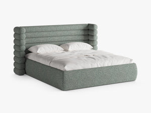 Modern Upholstered Bed Frame with Sculpted Headboard & Storage