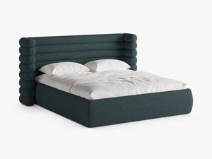 Modern Upholstered Bed Frame with Sculpted Headboard & Storage