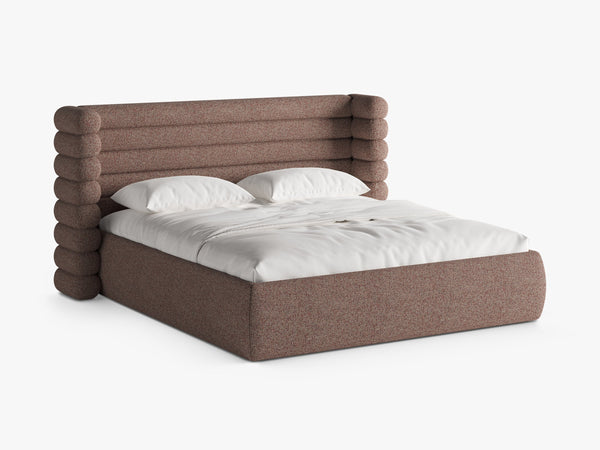 Modern Upholstered Bed Frame with Sculpted Headboard & Storage