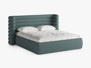 Modern Upholstered Bed Frame with Sculpted Headboard & Storage