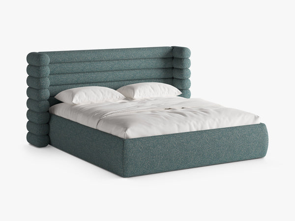 Modern Upholstered Bed Frame with Sculpted Headboard & Storage