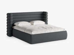 Modern Upholstered Bed Frame with Sculpted Headboard & Storage